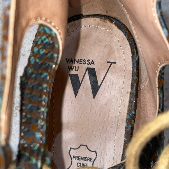 Vanessa Wu Ghillie Lace-Up Block Heels Size 38 US 7.5 Leather Upper Brown & Teal - Picture 5 of 12